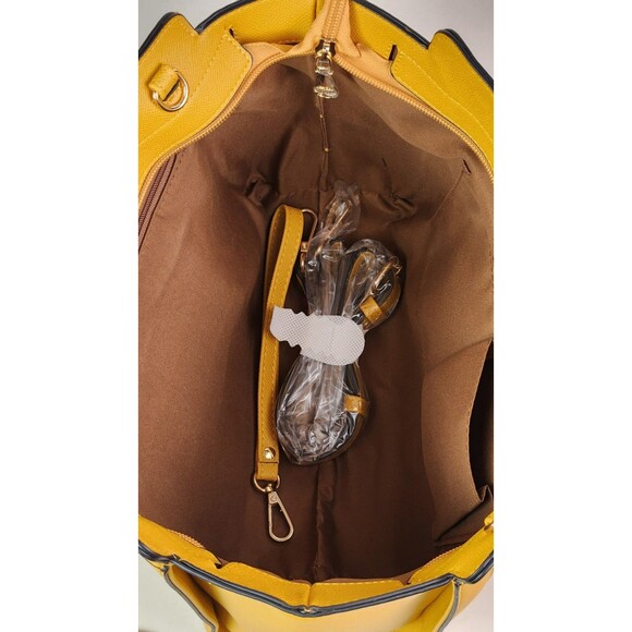 Chinllo Classy Top-Handle Bag Roomy Satchel Shoulder Bag Yellow Grain PU Leather - Picture 14 of 15